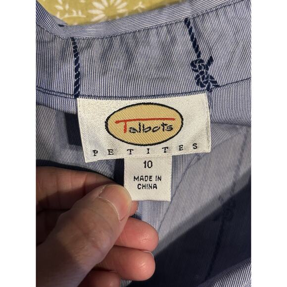 Talbots 10P 100% Cotton Novelty Bow Stripe Wrap V Neck Blouse - Picture 5 of 6